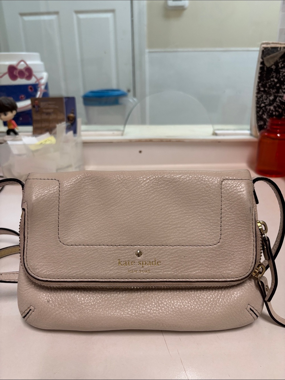 kate spade Pebbled Leather Crossbody in Light Beige